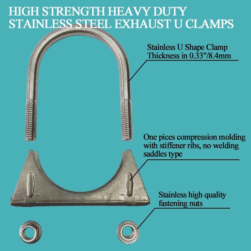 eLifecenter Universal Heavy Duty 2.75" 2-3/4 Inch Exhaust U Bolt Clamp Stainless Steel Saddle Design with Reinforced Ribs - Image 2